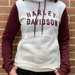 HARLEY DAVIDSON White & Burgandy Pull Over Hoodie Woman’s S